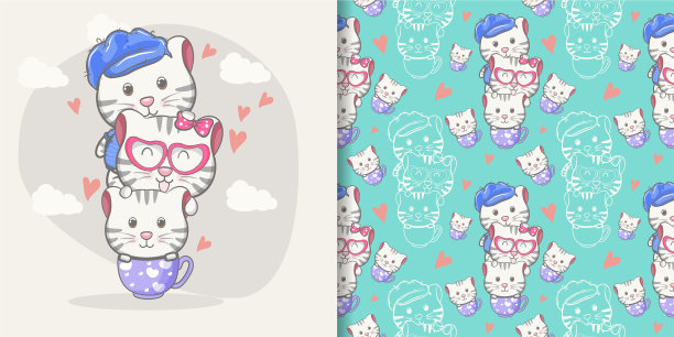 可爱的猫卡通图案集图片下载