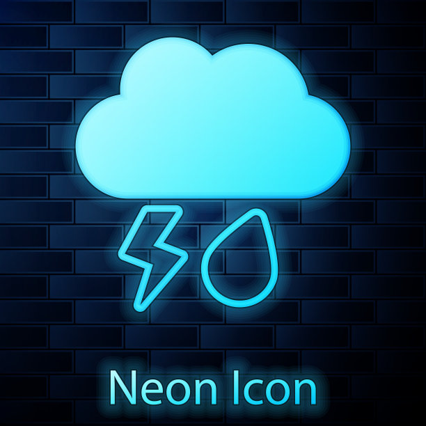 发光的霓虹云与雨和闪电的图标图片下载
