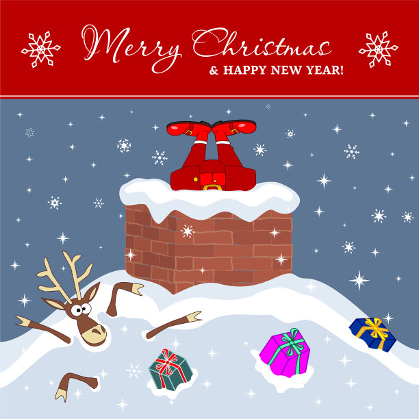 圣诞老人的腿被卡在烟囱里卡住了图片下载