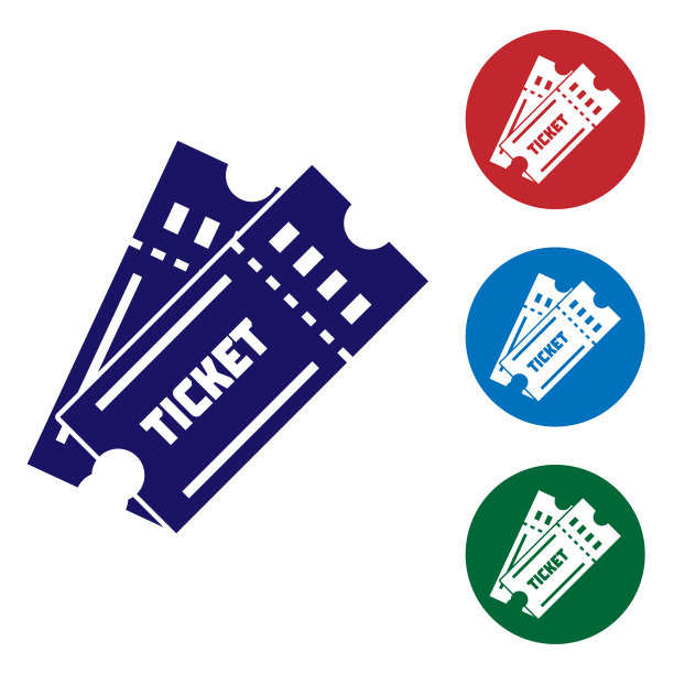 蓝色票图标孤立在白色背景设置图片下载