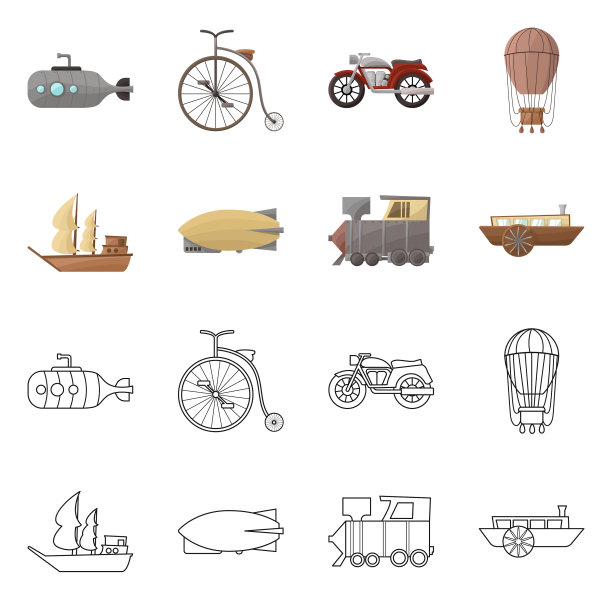 孤立物体复古和旅行符号集图片下载