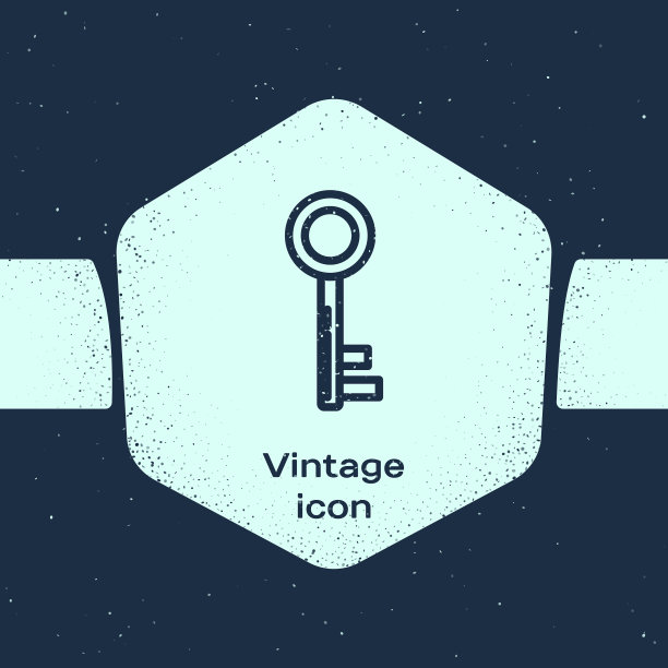 Grunge线键图标隔离在蓝色背景图片下载