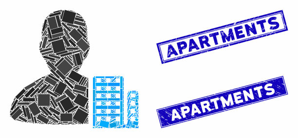 城市建筑师马赛克和垃圾矩形邮票图片下载