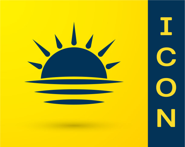 蓝色日落图标孤立在黄色背景图片下载