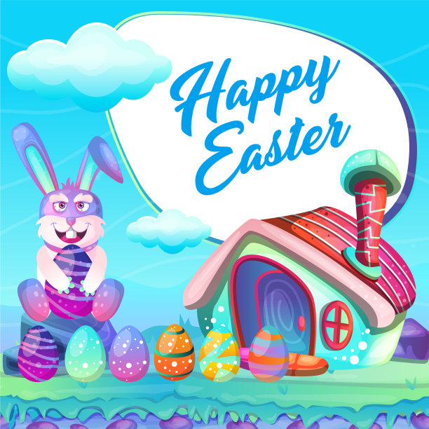 带彩蛋的复活节兔子图片下载
