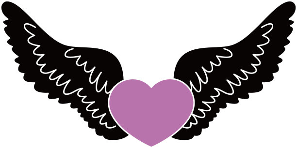 可爱的黑色天使翅膀带着爱的心图片下载