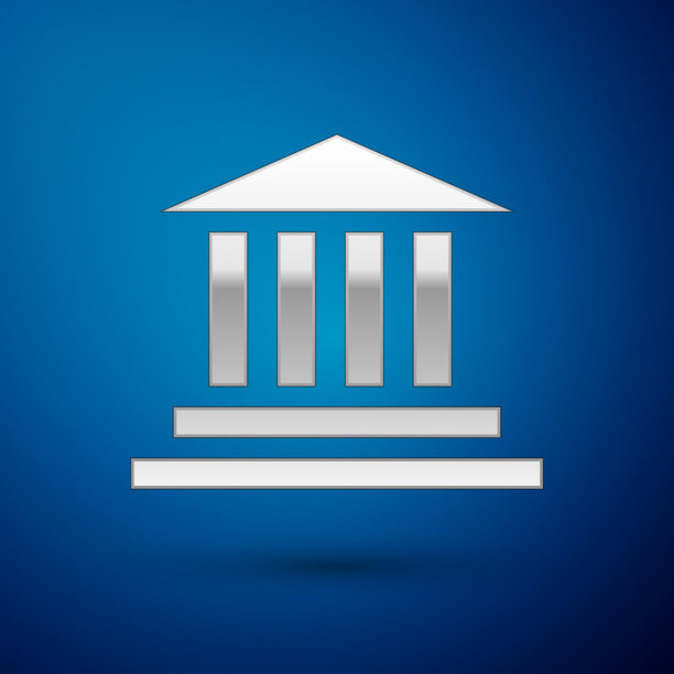 银色博物馆建筑图标孤立在蓝色上图片下载