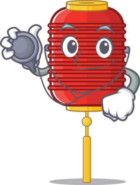 中国灯笼卡通吉祥物风格的医生图片下载