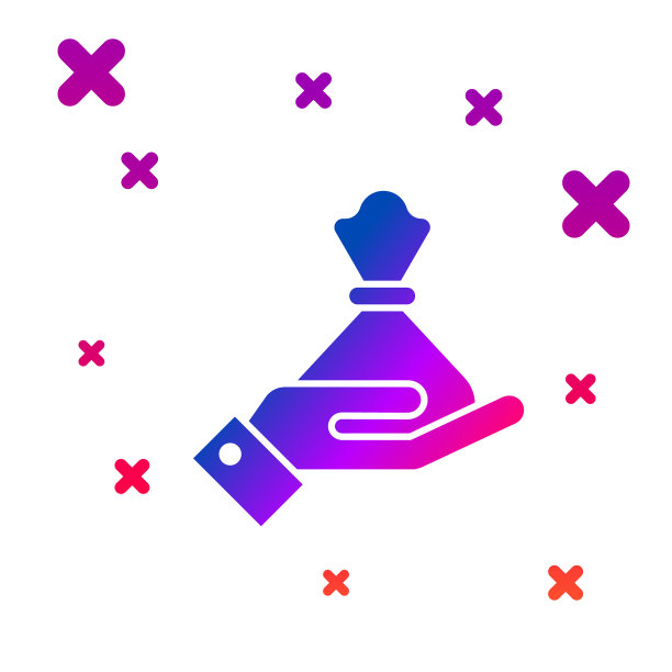 手拿钱袋的彩色图标孤立上图片下载