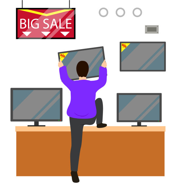 男人在超市买电视机电器图片下载