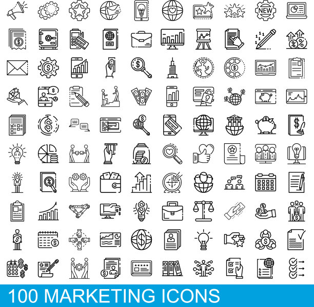 100个营销图标设置轮廓风格图片下载