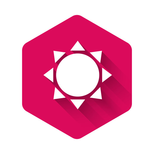 白色太阳图标孤立与长阴影粉红色图片下载