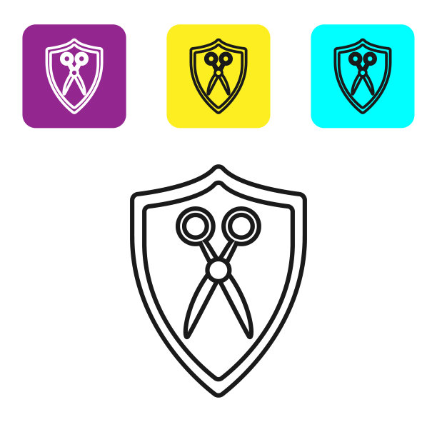 黑线剪刀理发师和盾牌图标图片下载