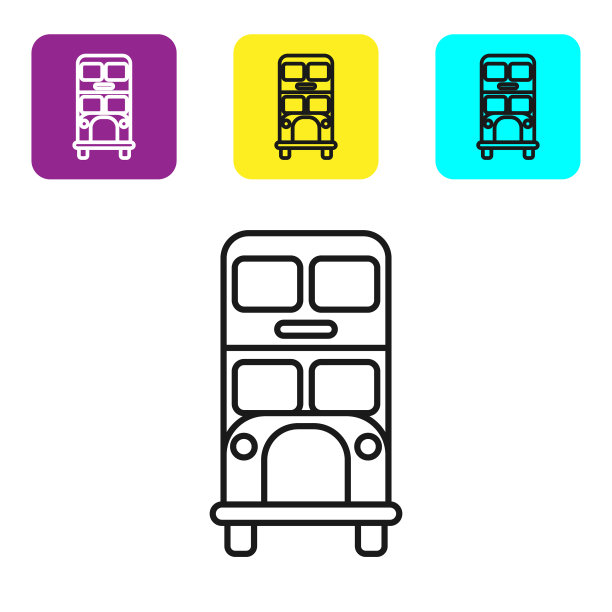 黑线双层巴士图标隔离上图片下载