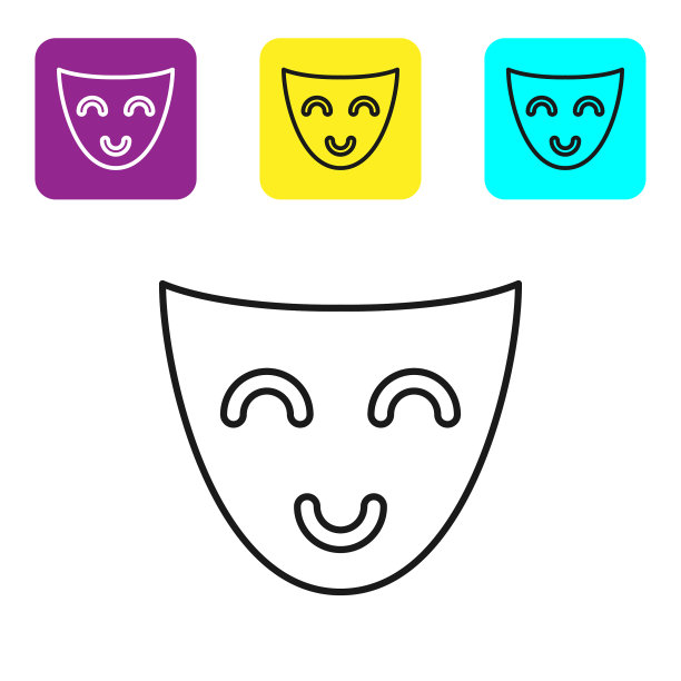 黑线喜剧戏剧面具图标孤立上图片下载