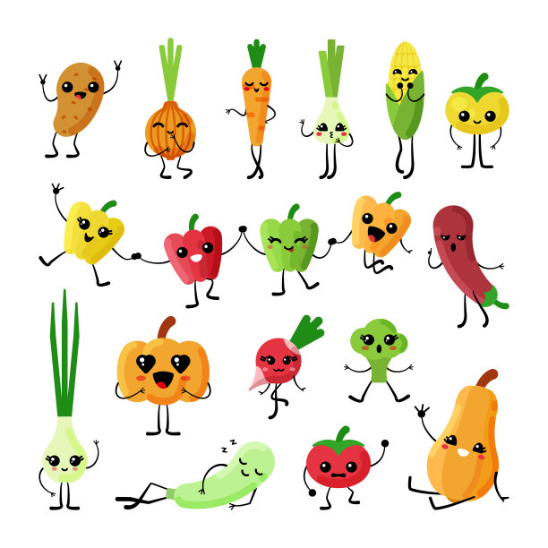 可爱的蔬菜卡哇伊扁平人物设置图片下载