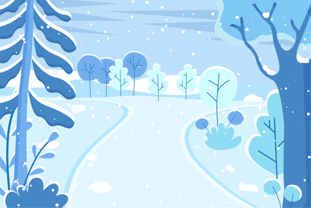 森林中的冬季风景滑雪场小路图片下载