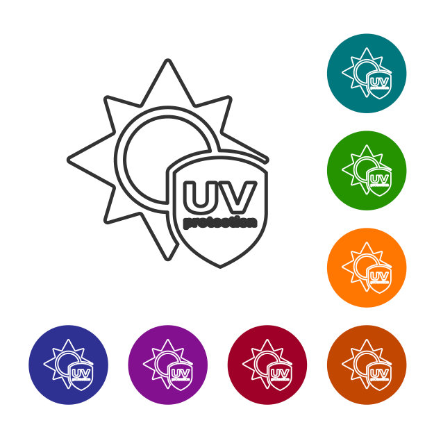灰色线紫外线防护图标隔离在白色图片下载