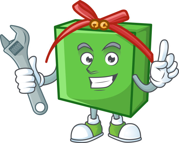 专业机械师绿色礼盒吉祥物图片下载