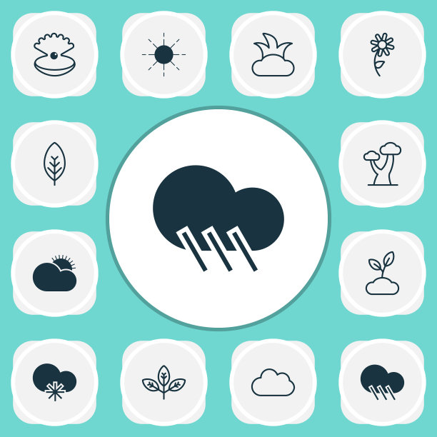 景观图标设置与树叶、雨水和阳光图片下载