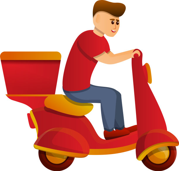 滑板车送餐图标卡通风格图片下载