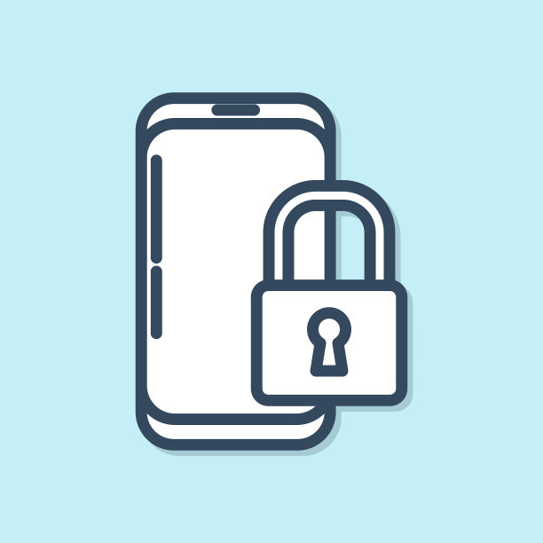 蓝线智能手机与关闭的挂锁图标图片下载