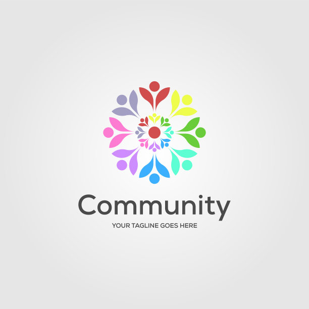社区慈善人们花彩色标志图片下载