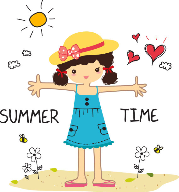 可爱的女孩在夏季卡通图片下载