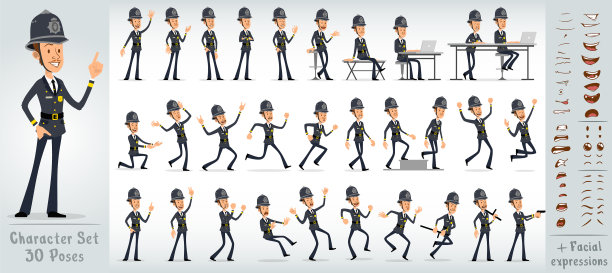 卡通扁英国警察男孩人物大布景图片下载