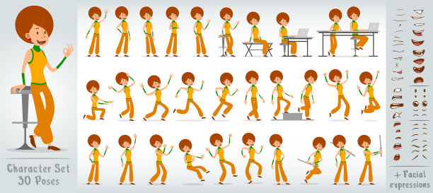 卡通扁迪斯科女孩人物大设置图片下载