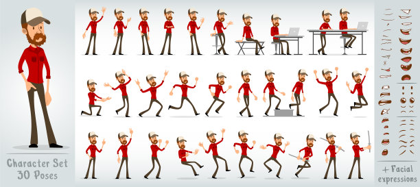 卡通扁潮男孩人物大设置图片下载