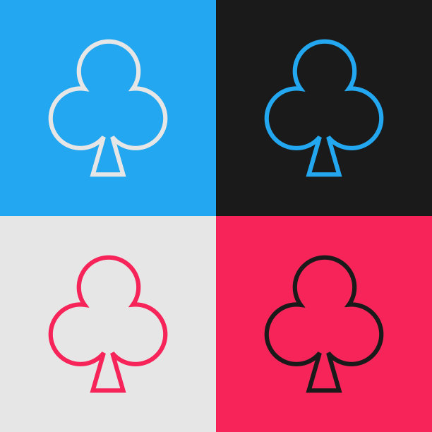 扑克牌颜色线与梅花符号图标图片下载