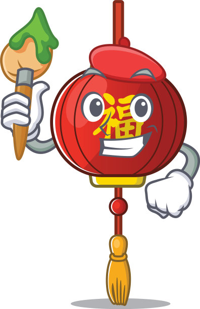 开朗的亚洲灯笼艺术家卡通人物图片下载