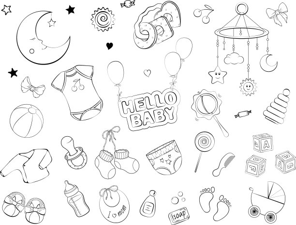 新生儿主题的涂鸦套装图片下载