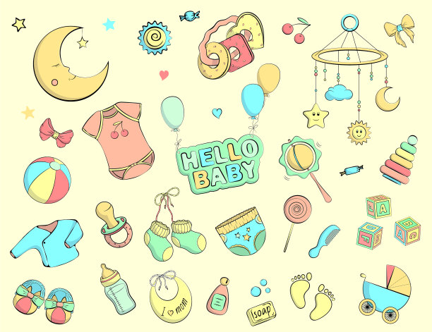 新生儿主题的涂鸦套装图片下载
