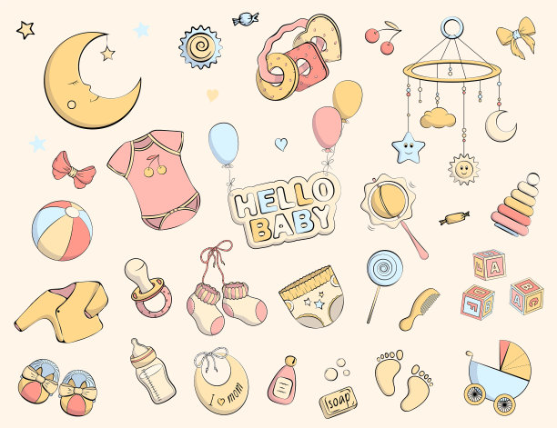 新生儿主题的涂鸦套装图片下载