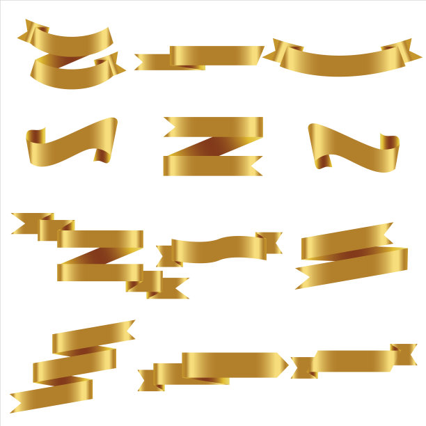 金色的丝带被设置在孤立的庆祝图片下载