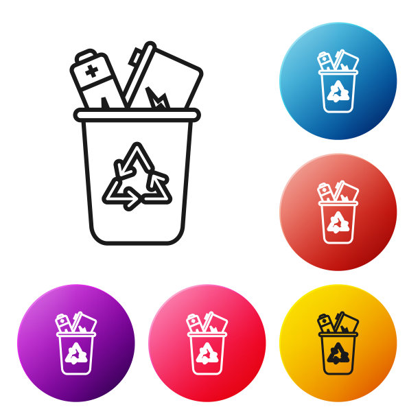黑线回收站与回收符号图标图片下载