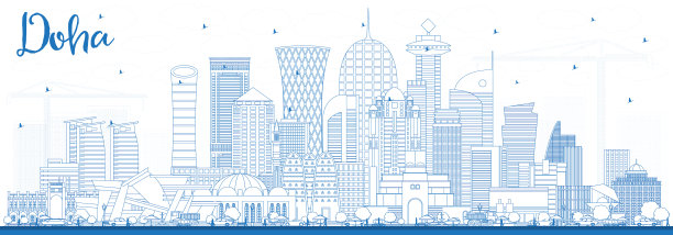 用蓝色勾勒出卡塔尔多哈城市的天际线图片下载
