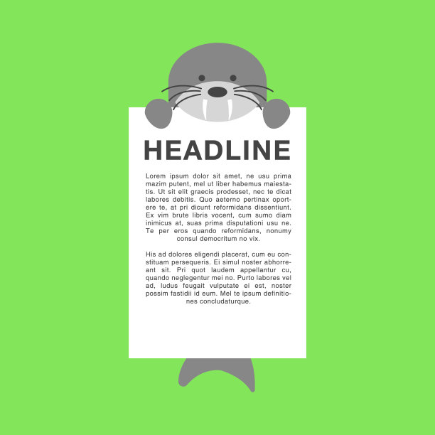 可爱的海豹卡通携带空白白色文字图片下载