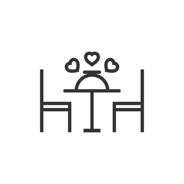 浪漫的晚餐图标在平坦风格的咖啡馆白色图片下载