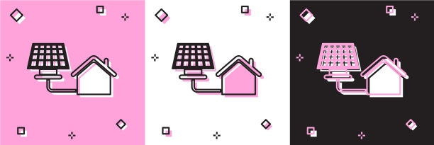 设置房子与太阳能电池板图标隔离在粉红色图片下载
