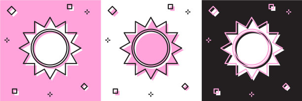 设置太阳图标孤立在粉红色和白色黑色图片下载