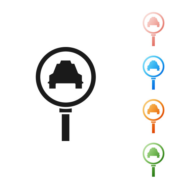 黑色放大镜和出租车图标孤立图片下载