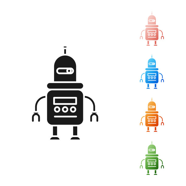 黑色机器人图标孤立在白色背景设置图片下载