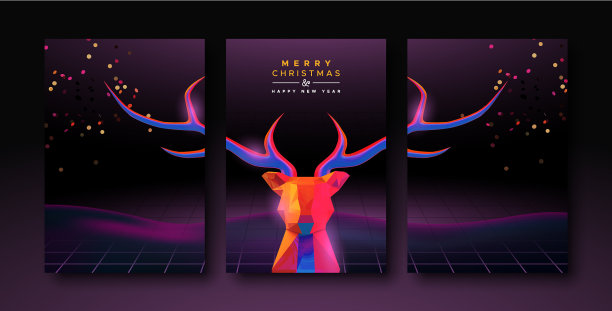 圣诞新年复古80年代潮人驯鹿卡图片下载