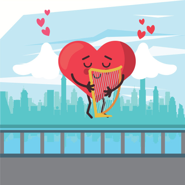 爱神的心带着翅膀和竖琴图片下载