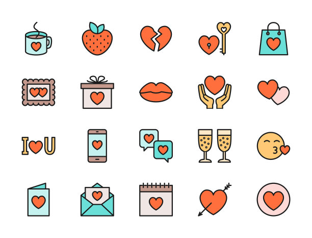 设置情人节平面颜色图标心图片下载