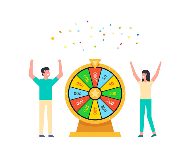 幸福的男人和女人与车轮好运彩票图片下载