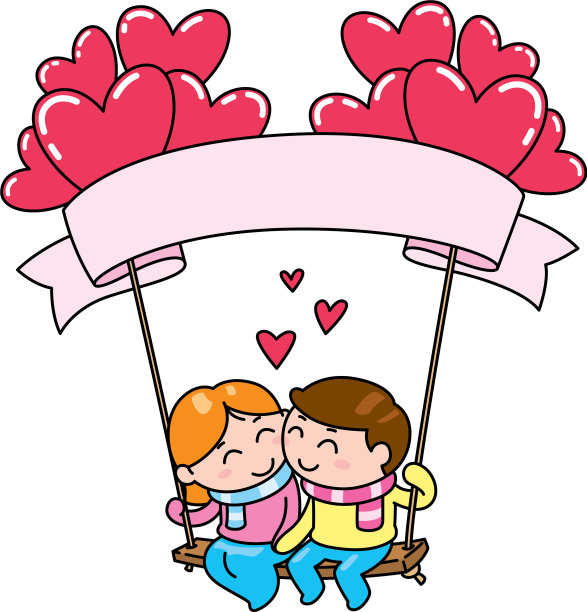 一对夫妇坐在秋千上，还有漂浮的气球图片下载
